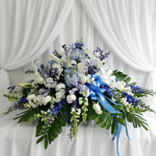 Small Blue & White Casket Spray