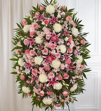 Pink Mums and Lily Standing Spray
