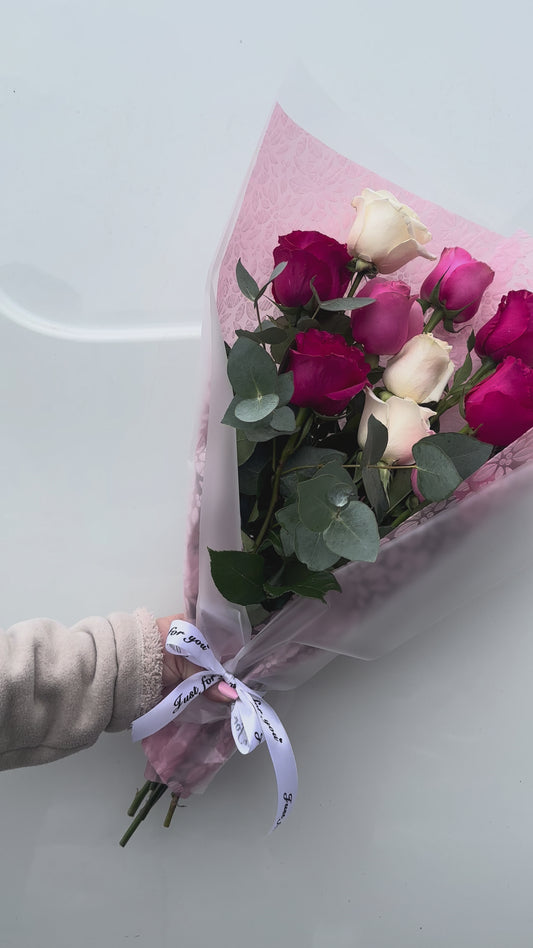 Dozen Roses & Eucalyptus Bouquet